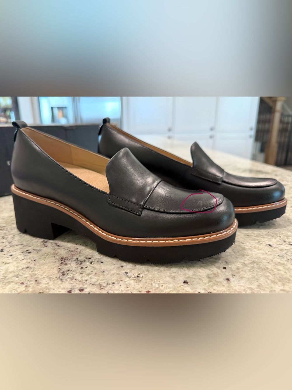 Naturalizer Black Leather Chunky "Darry" Loafers with Tan Welt - Picture 15 of 15